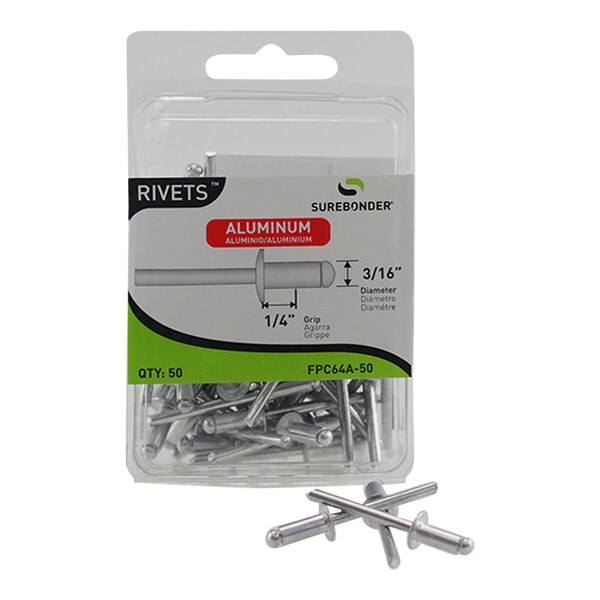 A package of aluminum rivets with a Surebonder logo.