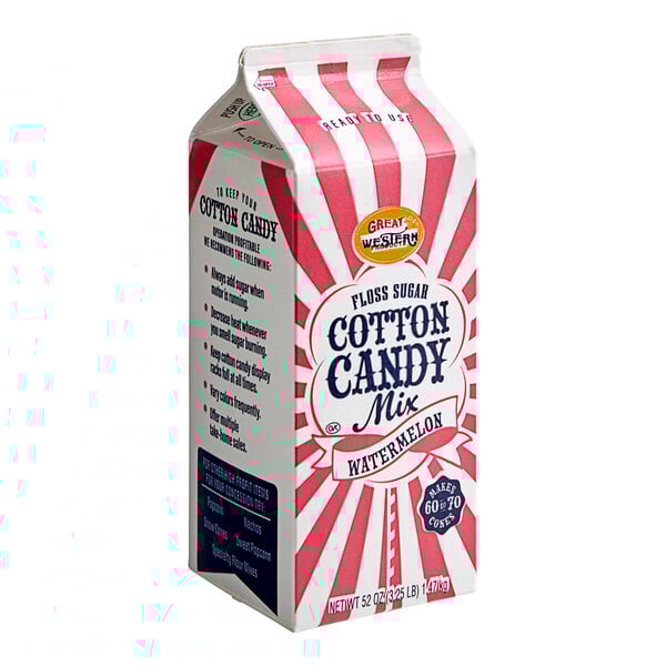 A Great Western carton of watermelon cotton candy floss sugar.