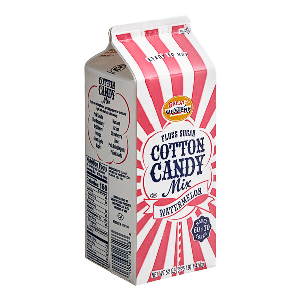 A Great Western 1/2 gallon carton of watermelon cotton candy floss sugar.