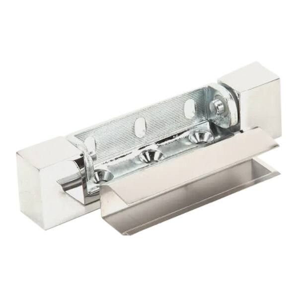 A Traulsen chrome steel edge mount hinge.