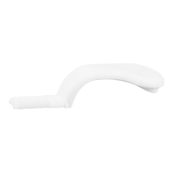 A white plastic Bunn faucet handle with a screw.