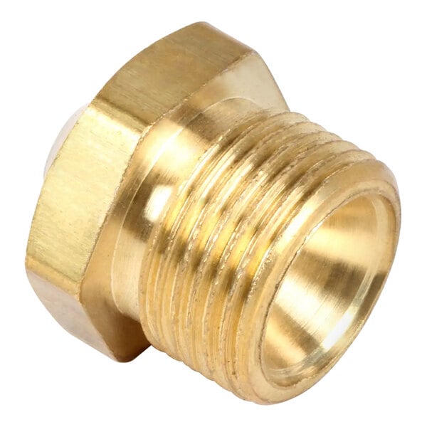 A Bakers Pride natural gas orifice with brass threading.