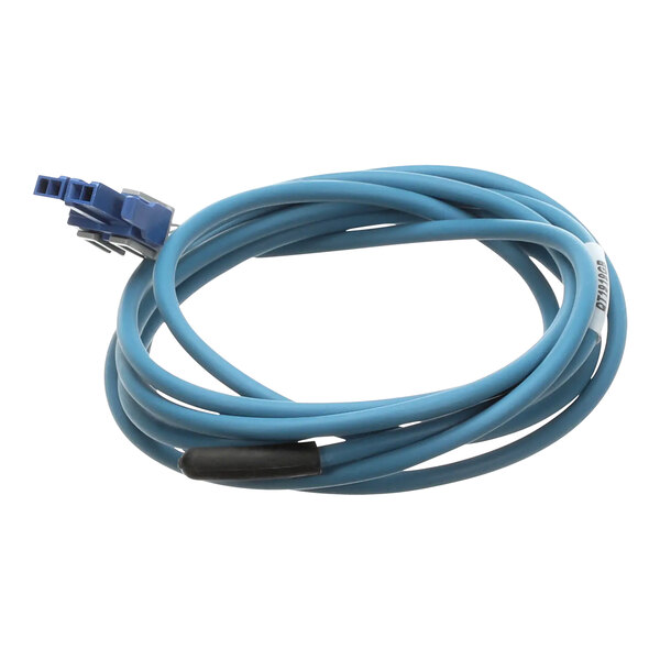 A blue cable with a black connector on it.