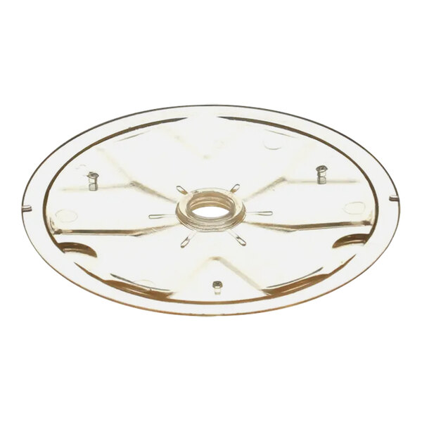 A white plastic circular disc with a hole in the center.