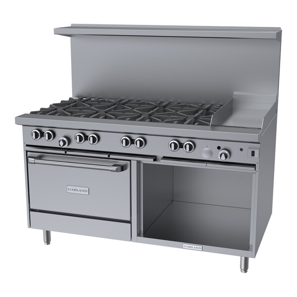Garland G60-8G12CS Liquid Propane 8 Burner 60" Range with 12" Griddle, Convection Oven, and Storage Base - 290,000 BTU