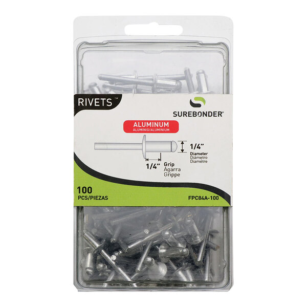 A package of Surebonder light-duty aluminum rivets.