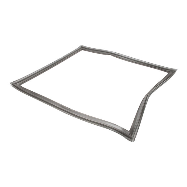 A grey square metal frame with black gasket material inside.
