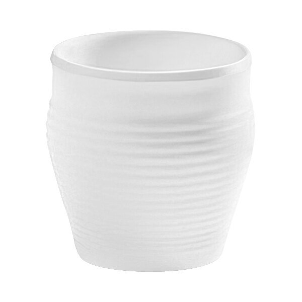 An American Metalcraft white melamine pot with a handle.