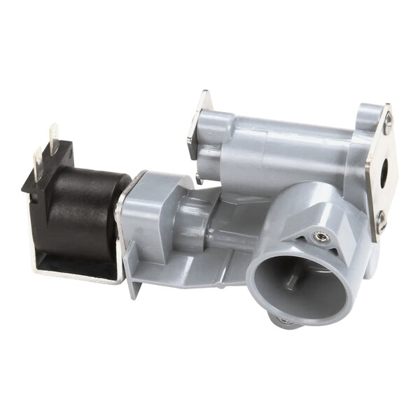 A grey plastic Bunn valve assembly with a black handle.