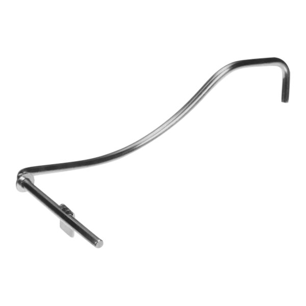 A metal curved rail with a handle on it.