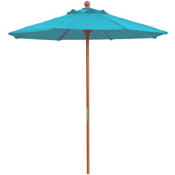 Grosfillex 98943131 7 Turquoise Market Umbrella With 1 2 Wooden Main Picture