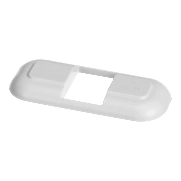 A white plastic lid lock bezel with a square hole.