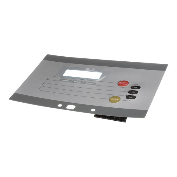 A grey rectangular Bunn membrane switch with buttons.