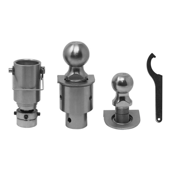 A group of metal Trailer Valet hitch balls with a white background.