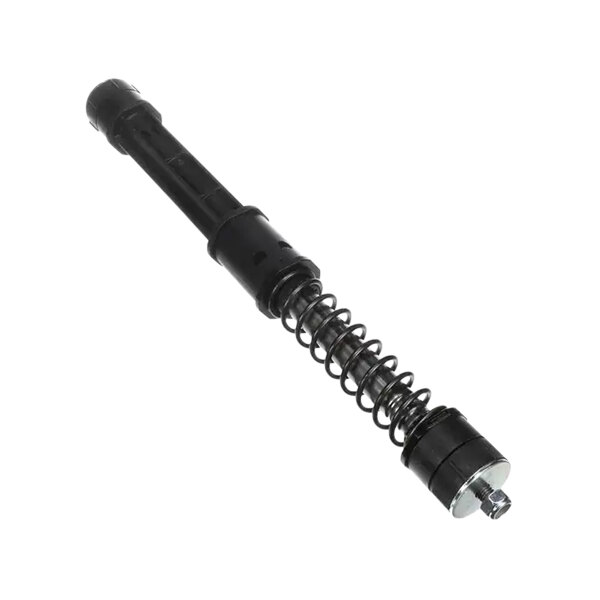 A black metal rod with a spring on one end.