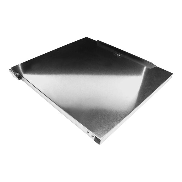 A silver rectangular Traulsen door assembly with a black handle on a white background.
