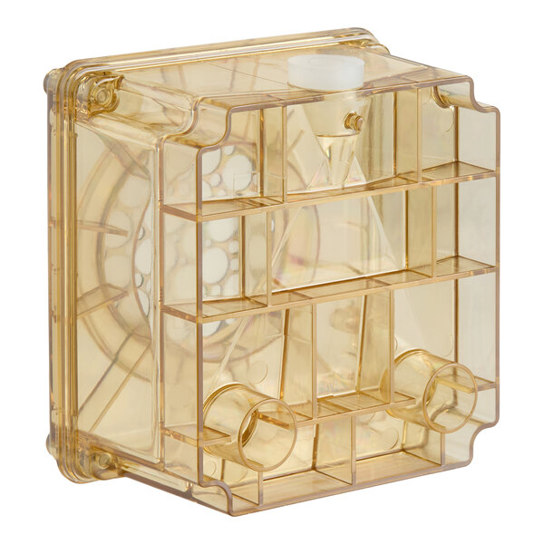 A translucent yellow plastic brew box assembly with multiple compartments and cylindrical openings, designed for use with Bunn coffee equipment.