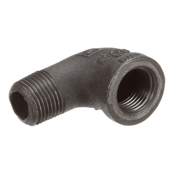 A black pipe elbow with a threaded end.