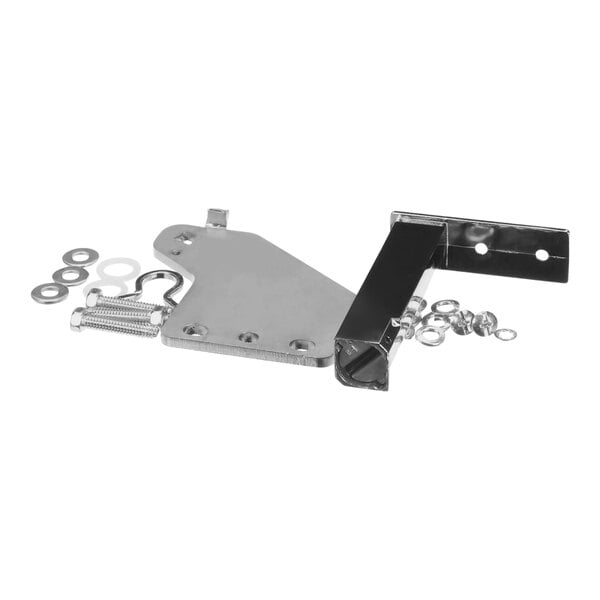 A metal bracket with screws and bolts for a True Refrigeration 883029 Hinge Kit.