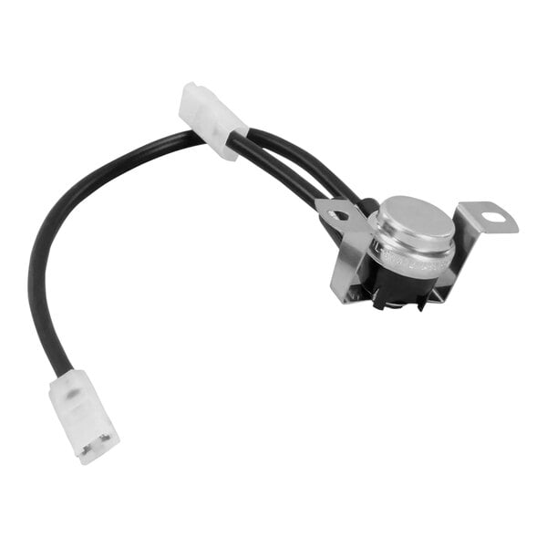 A white and black wire harness with a connector for a Traulsen thermostat.