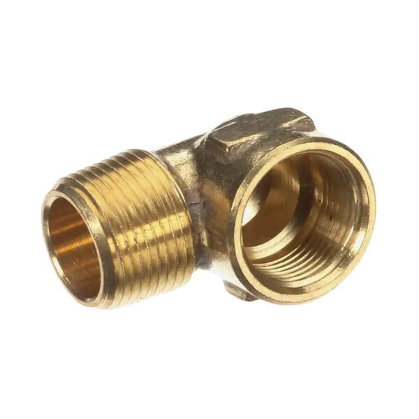 A brass Cleveland street elbow pipe fitting.