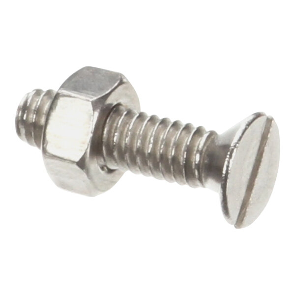 A close-up of a Traulsen screw stud with a nut.