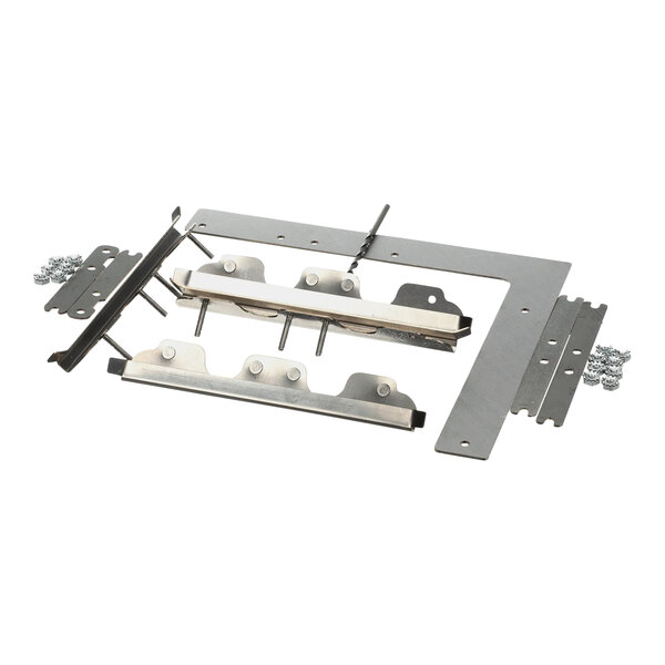 A metal frame with two screws that holds a metal funnel rail.