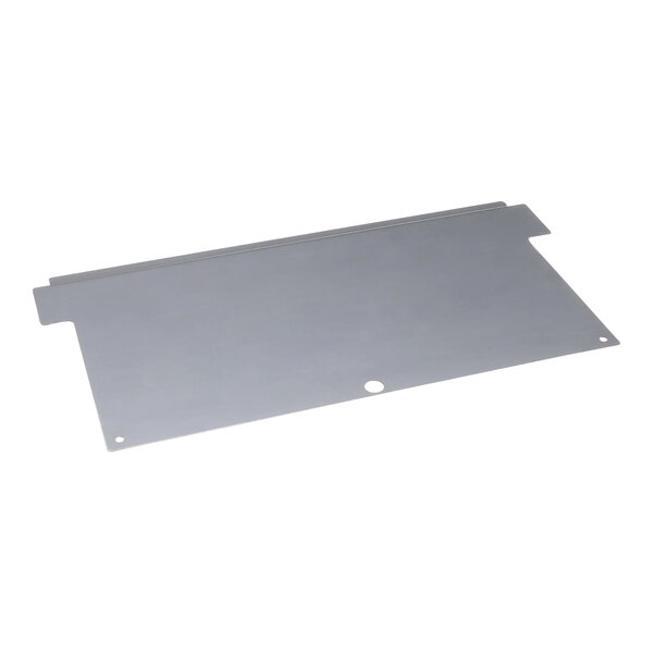 A rectangular metal panel with a hole in it.