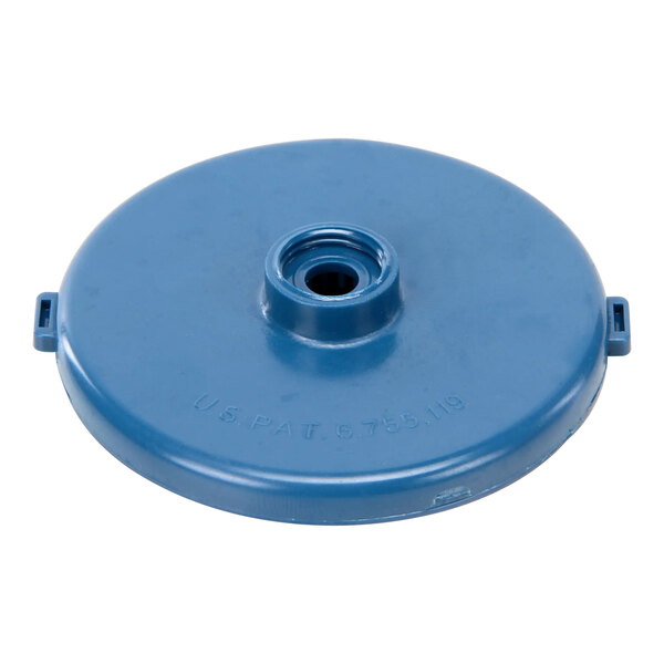 A blue plastic disc with a hole in it.