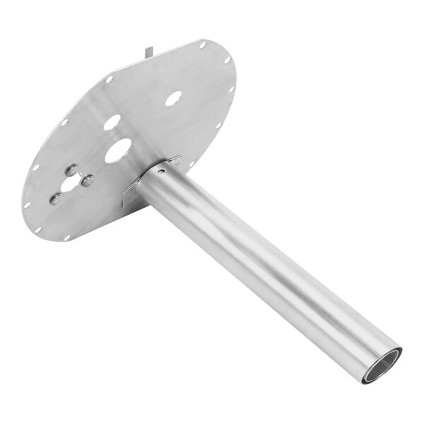 A metal plate with holes on a metal pipe.