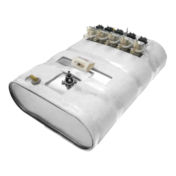 A white plastic tank with wires.
