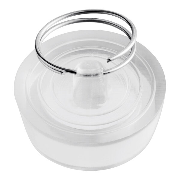 A clear plastic lid with a metal ring for a ServIt drop-in cold food well.