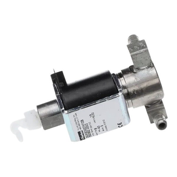 A close-up of a small metal Bunn valve assembly.