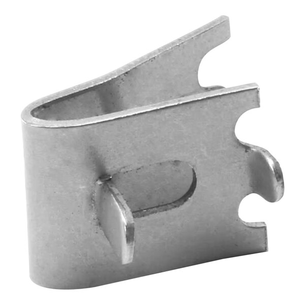 A Traulsen shelf support snap-in bracket, a metal piece with two holes.