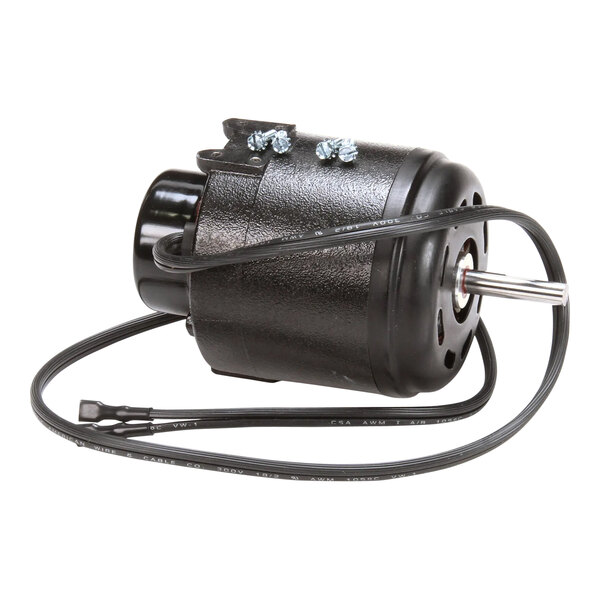 A black Traulsen condenser fan motor with wires and screws.