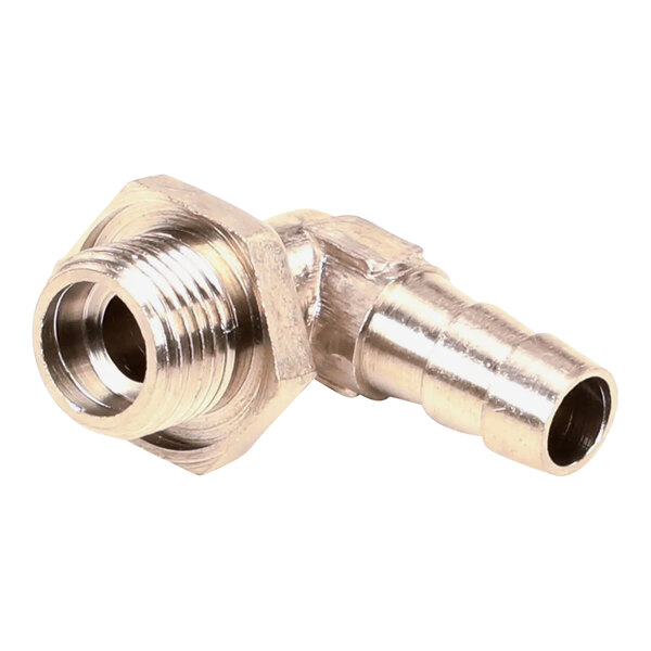 A silver metal Wilbur Curtis inlet pipe fitting with a threaded end.