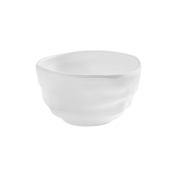 An American Metalcraft white melamine bowl with a wavy edge.