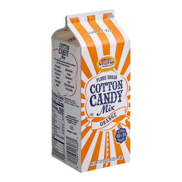 A Great Western orange and white 1/2 gallon carton of cotton candy floss sugar.