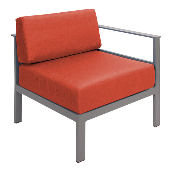 A BFM Seating Belmar left arm sofa section with a gray metal frame and Sunbrella persimmon cushion.