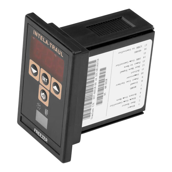 A Traulsen digital temperature controller with a white label.