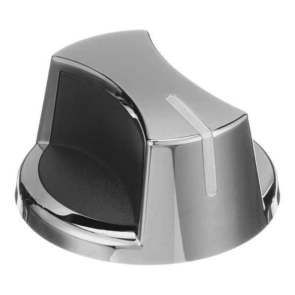 A chrome knob with black accents.