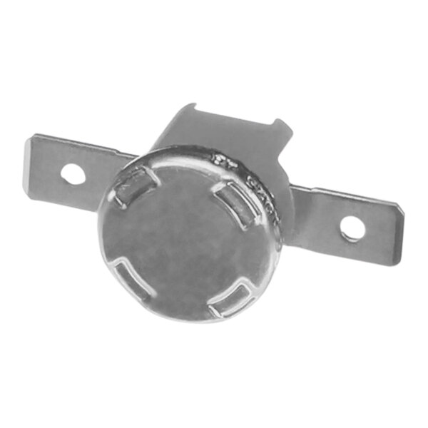 A close-up of a metal Bunn thermostat limit kit plate with holes in the center.