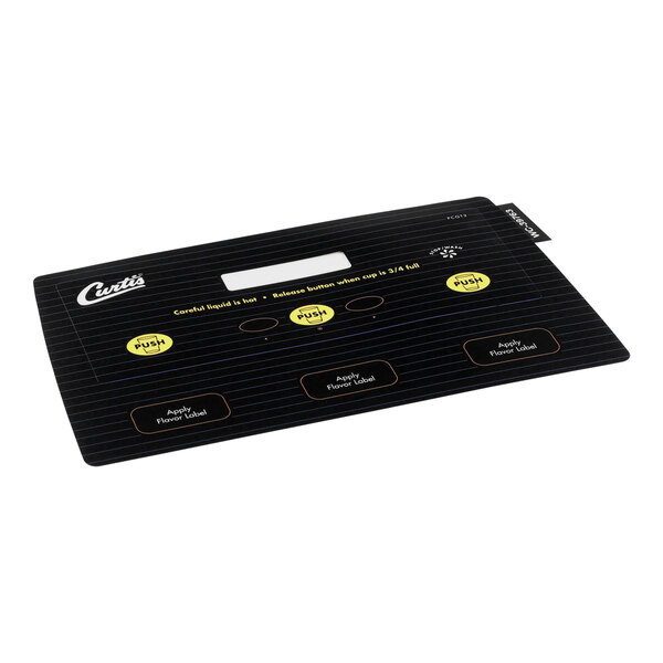 A black and yellow rectangular Wilbur Curtis label with yellow labels.