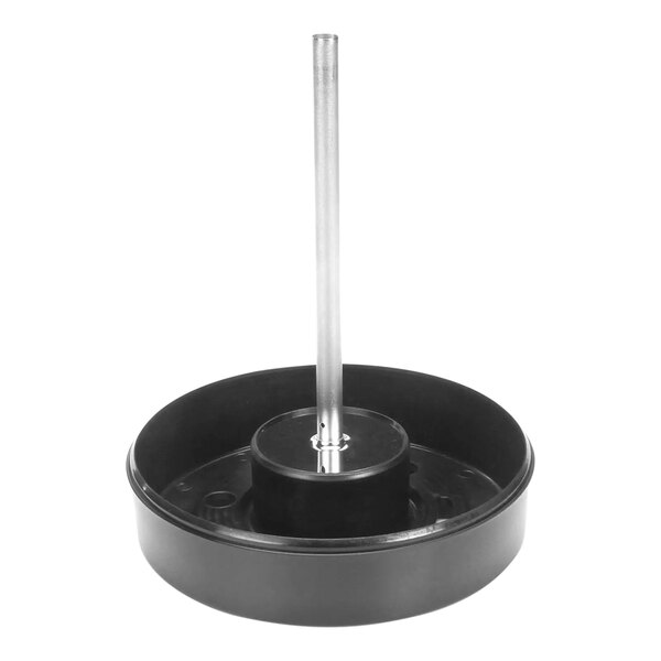 A black round object with a metal pole.