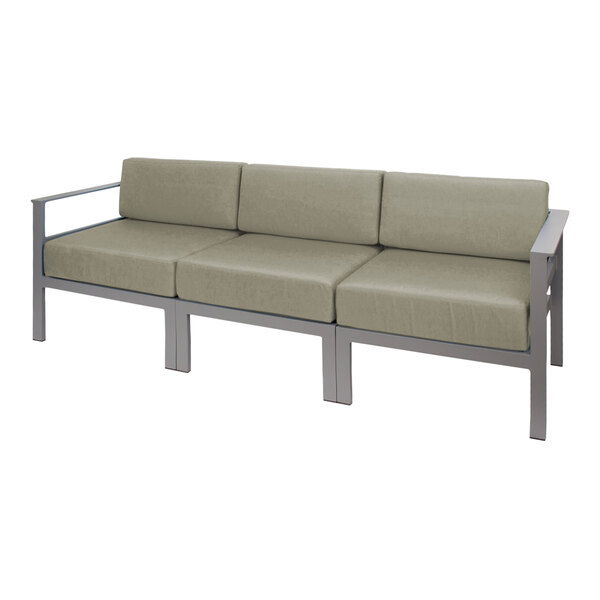 A BFM Seating outdoor sofa with a gray metal frame and cushion.