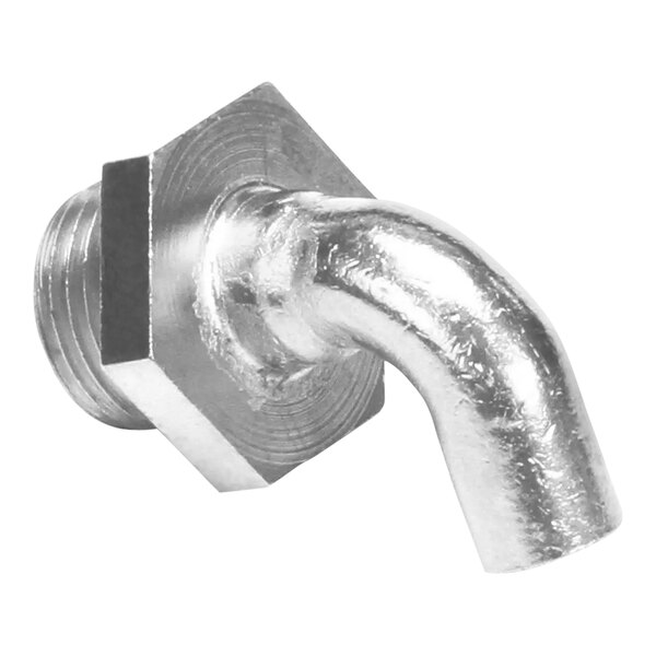 A close-up of a stainless steel pipe fitting with a hexagon nut.
