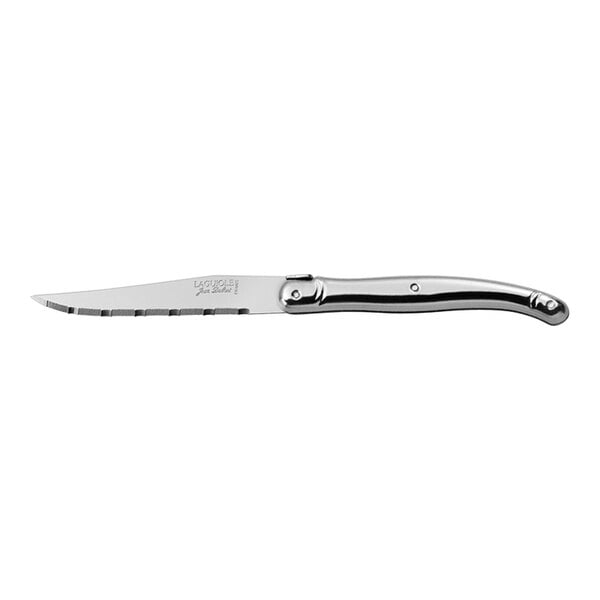 A Jean Dubost Laguiole stainless steel knife with a stainless steel handle.