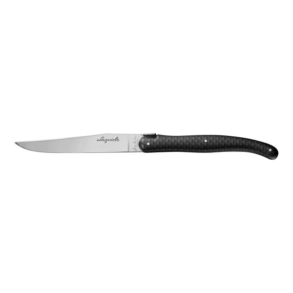 A Jean Dubost stainless steel steak knife with a black handle and silver blade.