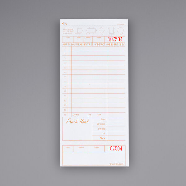 The bottom of a white Choice guest receipt with orange lines.