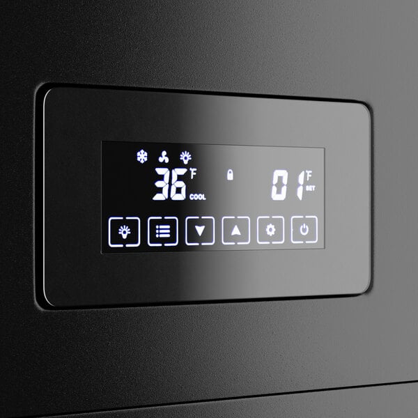 A digital display on a black Avantco refrigerated bakery case.